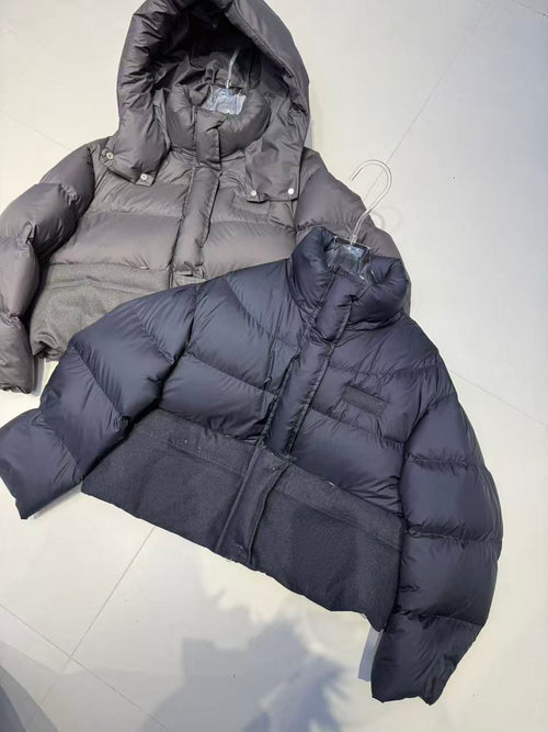 60pcs Wholesale 90% White Duck Down Jackets - Unique Denim Patchwork Puffer Coats - One Size Streetwear Style - High-Margin Designer Stock Lot - Mixed Colors