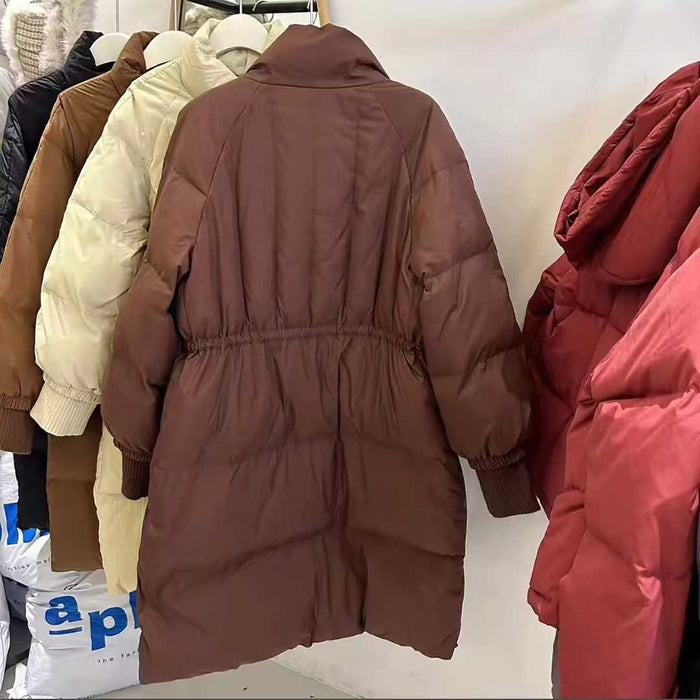 90pcs Wholesale 90% Real White Duck Down Jackets - Loose H-Line Drawstring Coats with Wide Placket - Mixed 4 Colors (Caramel, Coffee, White, Black) - Premium Reseller Stock Lot