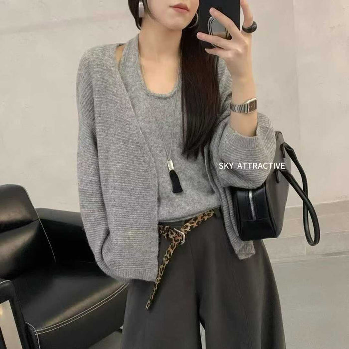 380 Sets Wholesale Soft Knit Cardigan Tank Set – Minimal Everyday Layering Outfit – Boutique Neutral Style Lot – Fall Ready Casual Knitwear Clearance – $2.50 Take-All Stock