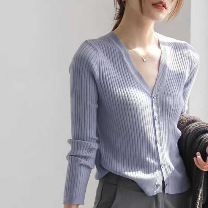 1600pcs Wholesale Ribbed V-neck Knit Cardigans - Minimalist Aesthetic Layering Sweaters - $1.50 Factory Liquidation Take-all Lot - Transition Season Boutique Inventory Essentials