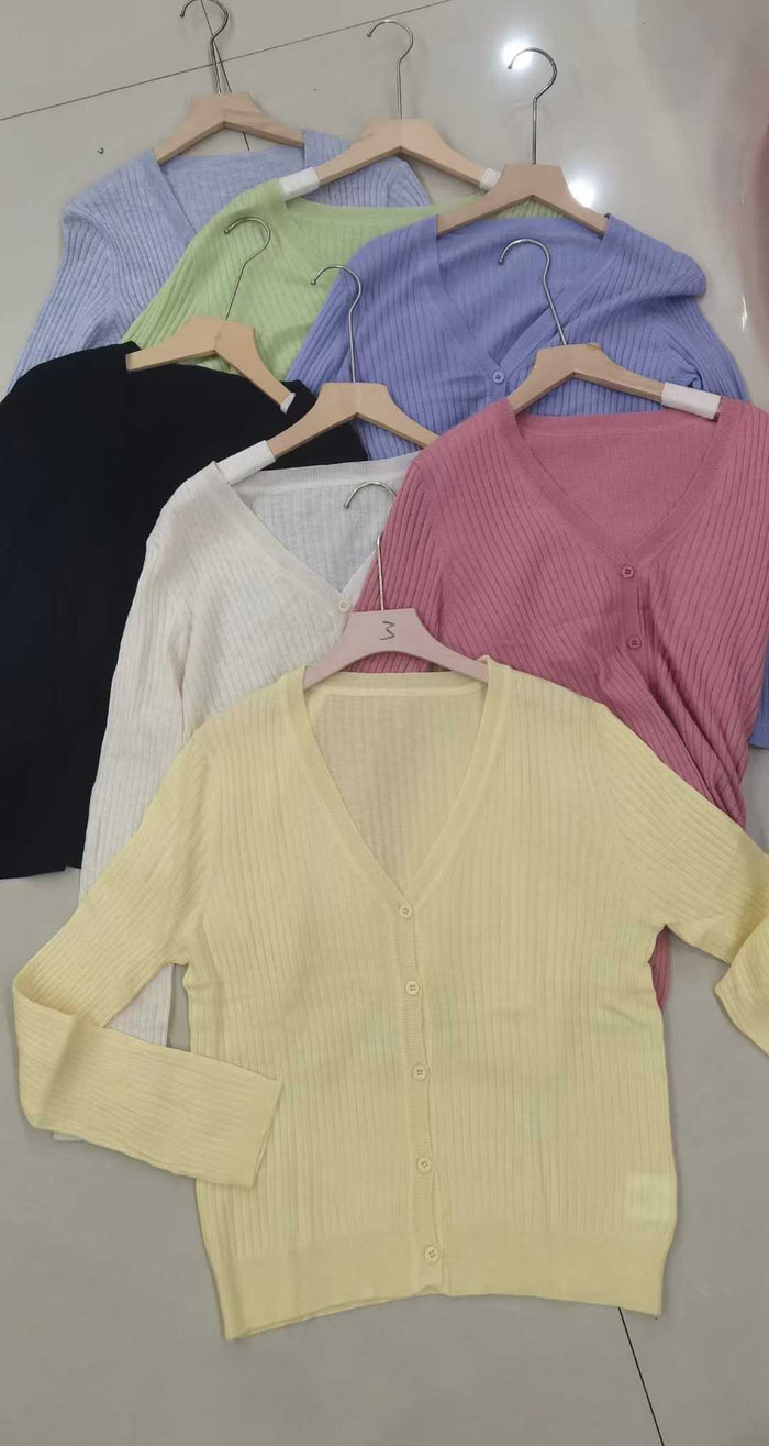 1600pcs Wholesale Ribbed V-neck Knit Cardigans - Minimalist Aesthetic Layering Sweaters - $1.50 Factory Liquidation Take-all Lot - Transition Season Boutique Inventory Essentials