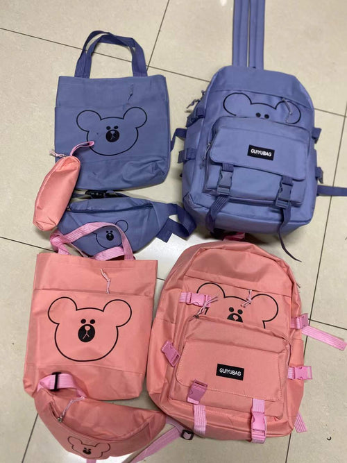 260 Sets Bulk 4-Piece Aesthetic Bear Backpack Combo - High-Value Kawaii Bundle with Tote, Crossbody & Pouch - Full Inventory Liquidation - Student Gear Stock Lot