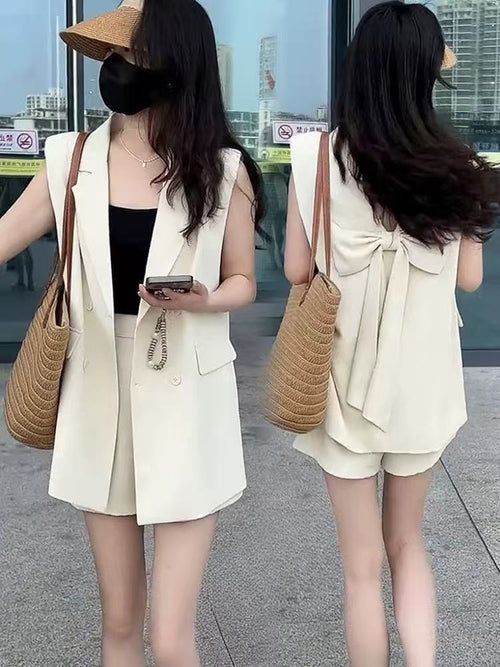 187 Sets Bulk Chic Bow-Back Vest & Shorts Co-ord - Aesthetic Summer Sleeveless Blazer Set Liquidation - Minimalist Boutique Ready Stock Lot - Effortless