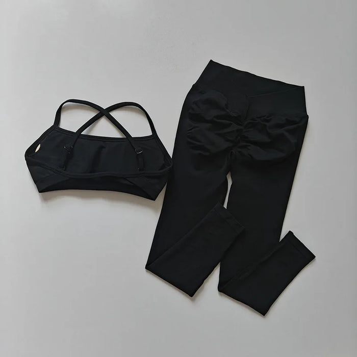 Custom Logo Seamless Gym Sportswear Backless Yoga Set Nylon Spandex Knit Seamless Yoga Set