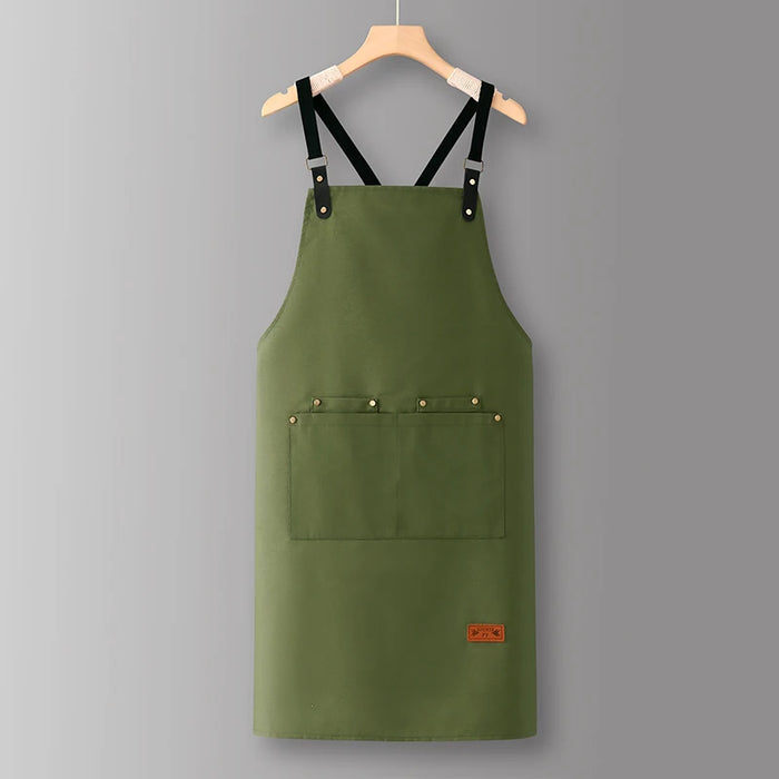 Adjustable Heavyweight Waxed Cotton Canvas Multi-Pocket Work Apron