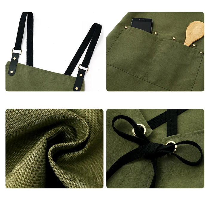 Adjustable Heavyweight Waxed Cotton Canvas Multi-Pocket Work Apron