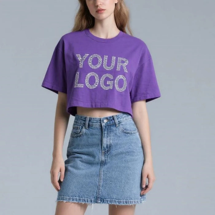 Custom Made Women's Loose Fit Short Sleeve Crop Top Custom Fit Summer Knitted Top 210g Spandex Cotton Crop Shirt