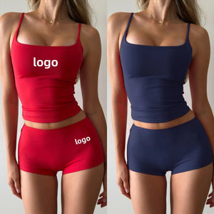 230gsm Cotton-Spandex Tank Top and Shorts Set – Wholesale Custom Printed Women’s Crop Top