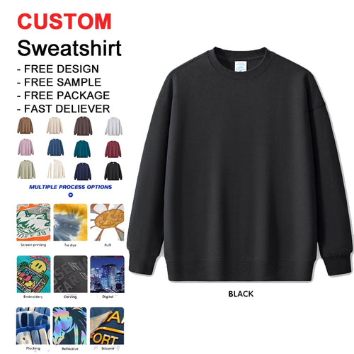 350g 100% Cotton 3D Embossed Sweatshirt | Custom Streetwear Logo Embroidered Crewneck