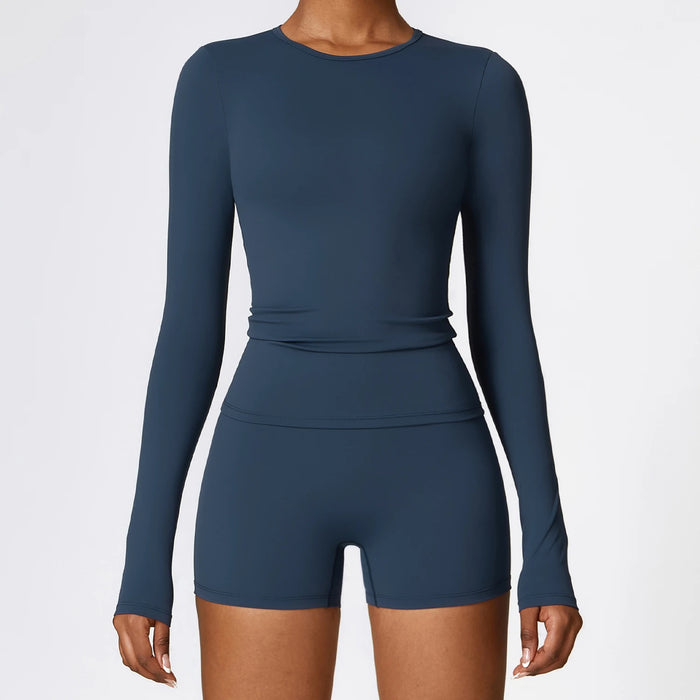 Nylon Spandex Interlock Knit Long Sleeve Workout Top