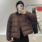 70pcs Wholesale 90% White Duck Down Round-Neck Puffer Jackets - Ultra-Lightweight Coffee Brown Liner Coats - High-Density Matte Finish - Professional Reseller Stock Lot