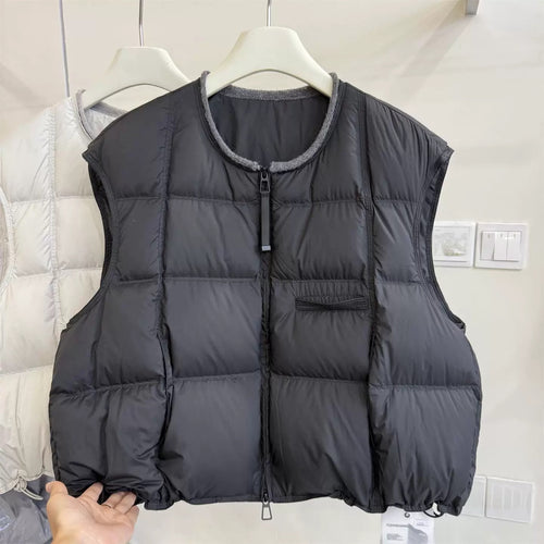 Lightweight Padded Zip Vest, Round Neck – Closeout Stock 200 Units – $18 Clearance Deal .Minimalist Round Neck Down-Style Vest