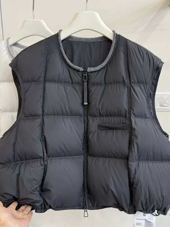 Lightweight Padded Zip Vest, Round Neck – Closeout Stock 200 Units – $18 Clearance Deal .Minimalist Round Neck Down-Style Vest