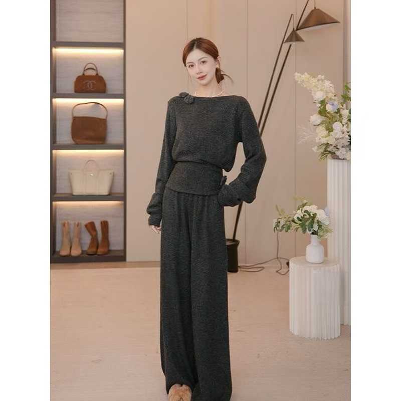 100 Sets Wholesale Women’s Soft Knit Lounge Sets - 2 Color One-Size Sweater Top & Wide-Leg Pants -  Clearance Tail Order - Boutique Ready Quiet Luxury Winter-to-Spring Stock