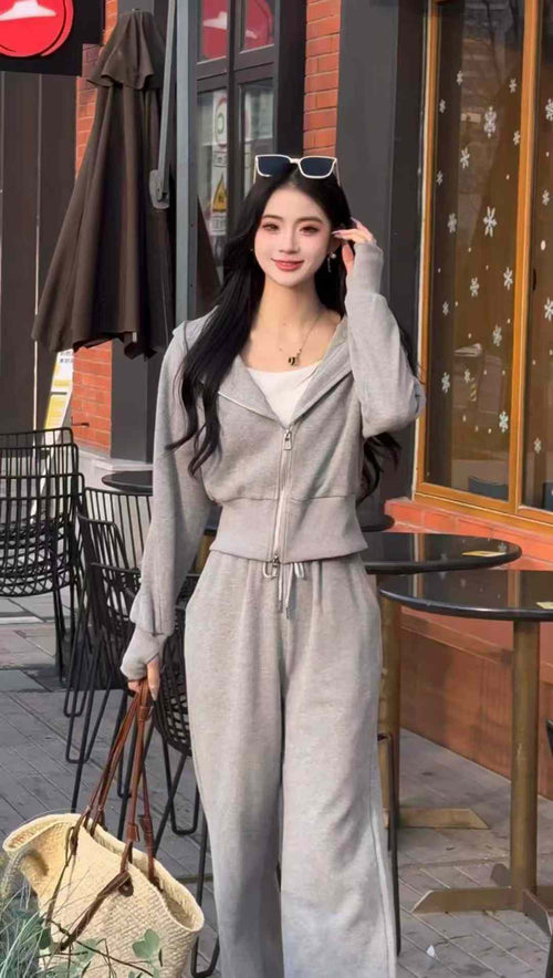 380 Sets Wholesale Women’s Soft Lounge Tracksuits - 3 Color Zip Hoodie & Wide-Leg Pant Co-Ord Sets - Beige Heavy Stock - 4 Size Run Clearance Tail Order - Easy Boutique Athleisure Inventory