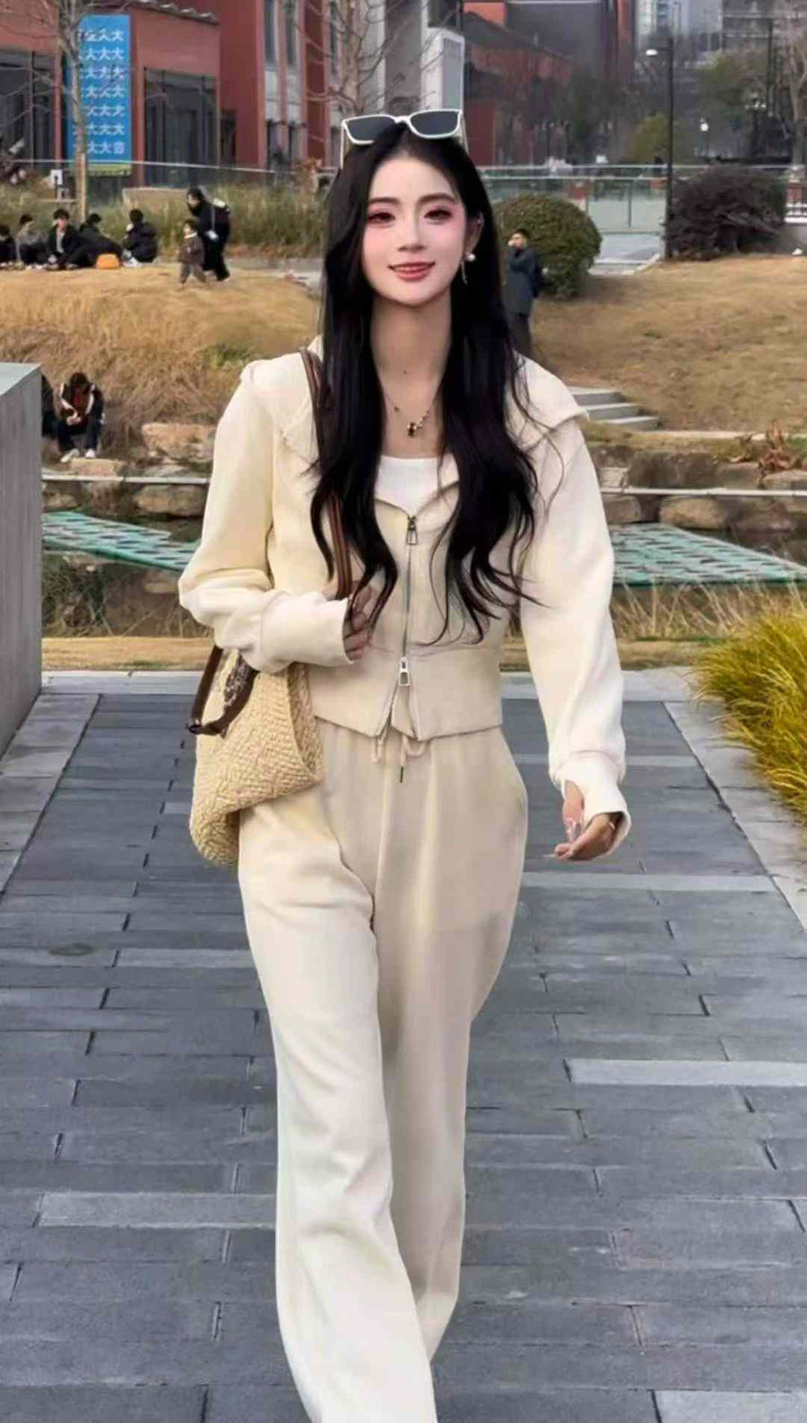 380 Sets Wholesale Women’s Soft Lounge Tracksuits - 3 Color Zip Hoodie & Wide-Leg Pant Co-Ord Sets - Beige Heavy Stock - 4 Size Run Clearance Tail Order - Easy Boutique Athleisure Inventory