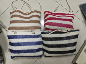 230pcs Coastal Stripe Woven Tote Bags Bulk Lot – Everyday Beach & Market Carryalls in 4 Classic Colors – Lightweight Summer Knit Shoulder Bags – Boutique Friendly Liquidation Stock