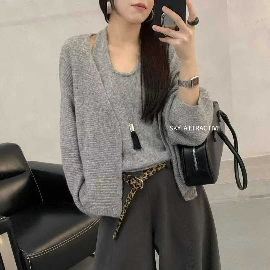 380 Sets Wholesale Soft Knit Cardigan Tank Set – Minimal Everyday Layering Outfit – Boutique Neutral Style Lot – Fall Ready Casual Knitwear Clearance – $2.50 Take-All Stock