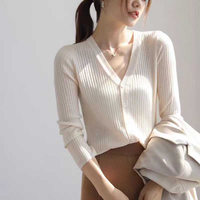 1600pcs Wholesale Ribbed V-neck Knit Cardigans - Minimalist Aesthetic Layering Sweaters - $1.50 Factory Liquidation Take-all Lot - Transition Season Boutique Inventory Essentials