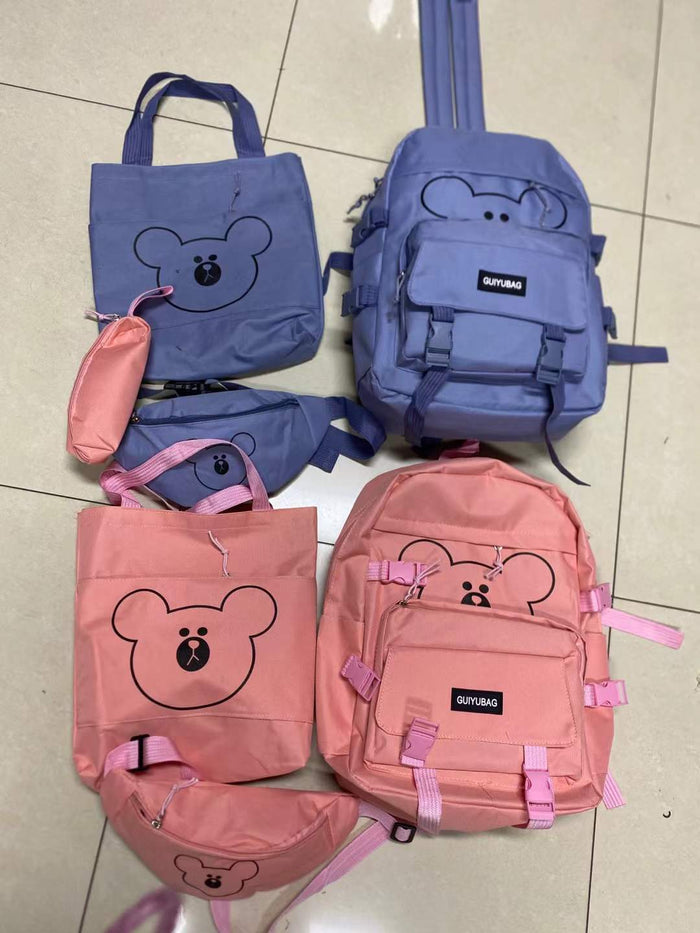 260 Sets Bulk 4-Piece Aesthetic Bear Backpack Combo - High-Value Kawaii Bundle with Tote, Crossbody & Pouch - Full Inventory Liquidation - Student Gear Stock Lot
