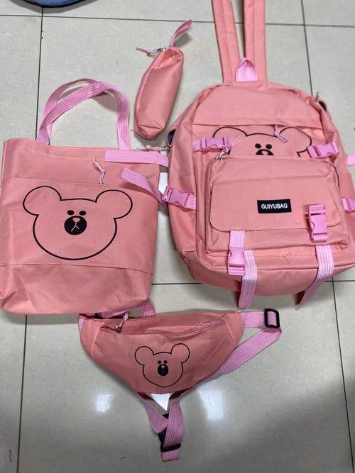 260 Sets Bulk 4-Piece Aesthetic Bear Backpack Combo - High-Value Kawaii Bundle with Tote, Crossbody & Pouch - Full Inventory Liquidation - Student Gear Stock Lot