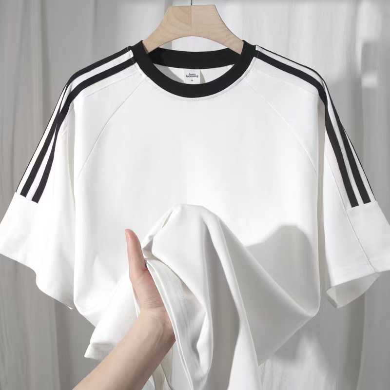 2000pcs Heavyweight 260G Unisex Raglan Stripe T-Shirts – Minimal Streetwear Blank Tees for Boutique Brands – Soft Cotton Feel Summer Basics – White-Dominant Overstock Lot