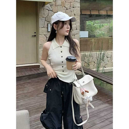 150pcs Sleeveless Collared Knit Top Lot – Boutique-Friendly Fitted Summer Polo Tank – Clean Minimal Button-Front Layering Piece – 3 Color Assorted One-Size Clearance Stock