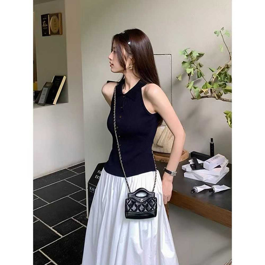 150pcs Sleeveless Collared Knit Top Lot – Boutique-Friendly Fitted Summer Polo Tank – Clean Minimal Button-Front Layering Piece – 3 Color Assorted One-Size Clearance Stock