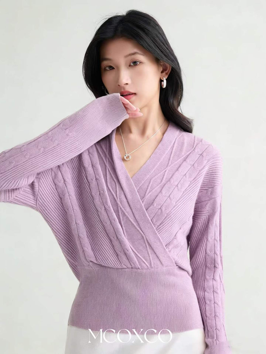 3300pcs Pink Rose Cross-Wrap Cropped Knit Sweater – Women’s Boutique Ribbed V-Neck Cable Texture Top – Soft Lilac Everyday Going-Out Layer – $3 Factory Surplus Stock Lot for Small Boutiques & Online Resellers