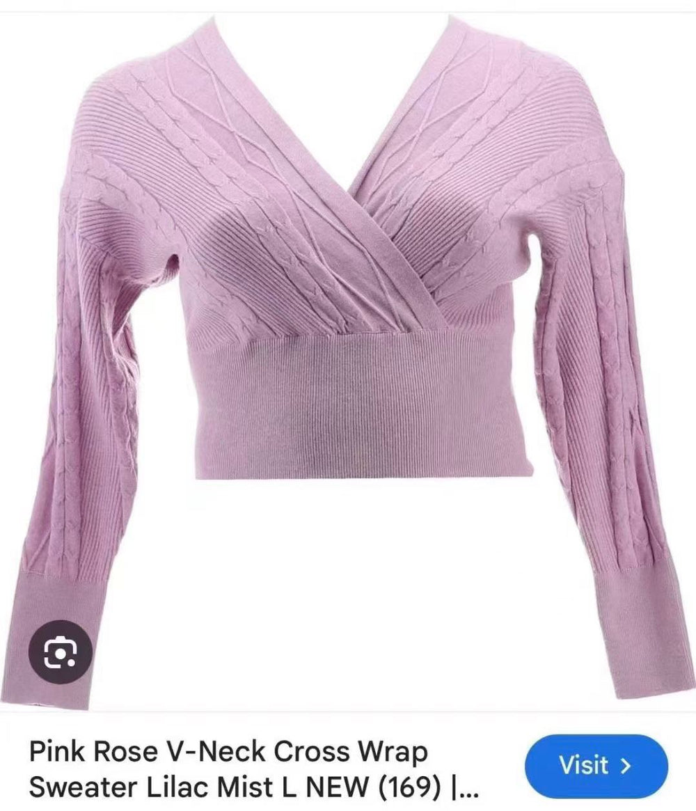3300pcs Pink Rose Cross-Wrap Cropped Knit Sweater – Women’s Boutique Ribbed V-Neck Cable Texture Top – Soft Lilac Everyday Going-Out Layer – $3 Factory Surplus Stock Lot for Small Boutiques & Online Resellers