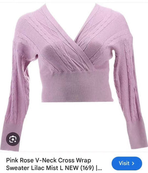 3300pcs Pink Rose Cross-Wrap Cropped Knit Sweater – Women’s Boutique Ribbed V-Neck Cable Texture Top – Soft Lilac Everyday Going-Out Layer – $3 Factory Surplus Stock Lot for Small Boutiques & Online Resellers