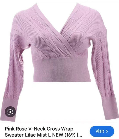 3300pcs Pink Rose Cross-Wrap Cropped Knit Sweater – Women’s Boutique Ribbed V-Neck Cable Texture Top – Soft Lilac Everyday Going-Out Layer – $3 Factory Surplus Stock Lot for Small Boutiques & Online Resellers