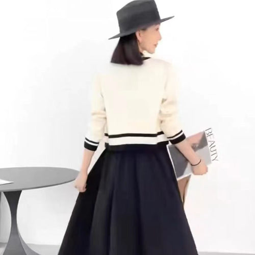 600pcs Ice-Silk Contrast Trim Knit Dress & Cropped Cardigan Set – Boutique-Ready Black Cream Matching Womenswear Stock Lot – Soft Stretch One-Style Tail Order Clearance with Easy Resale Appeal