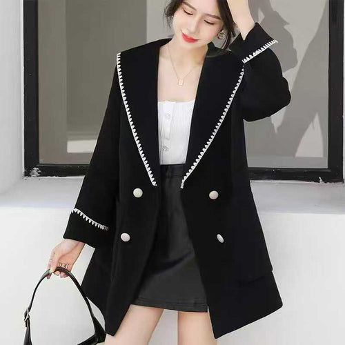Approx. 300pcs Korean Velvet Contrast Trim Women’s Blazer Coat Lot – Boutique-Style Black Longline Outerwear for Easy Resale – Soft Structured Tail-Order Clearance Stock with Polished Citywear Appeal