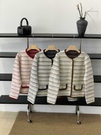500pcs Boutique Stripe Knit Cardigan Jacket Lot – Soft Korean Velvet-Feel Women’s Trim Button Cardigans for Fall Layering – Single-Style Overstock Sweater Stock for Resellers
