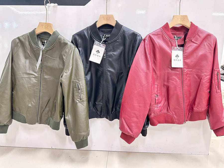 4860pcs Women’s Faux Leather Bomber Jacket Stock Lot – Plus Size XL–3XL Assorted Colors – Boutique-Ready Outerwear Closeout with Everyday Wear Appeal