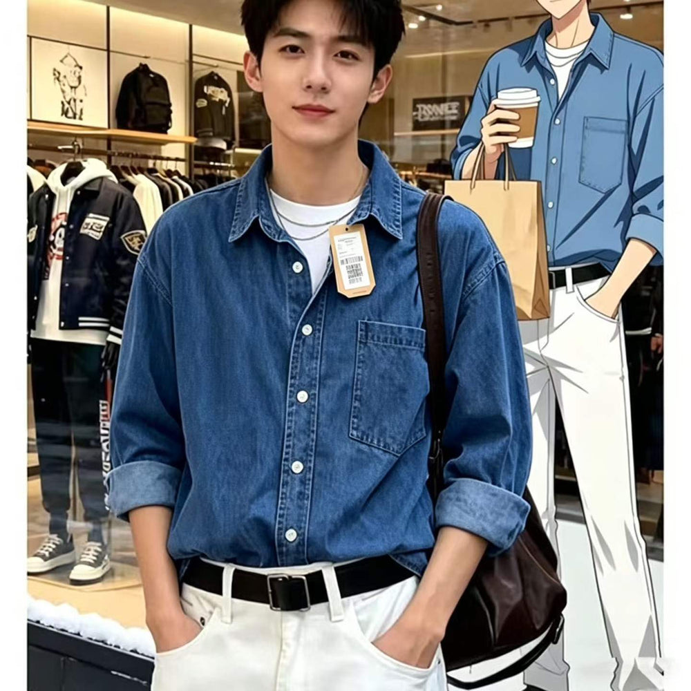 2000+ pcs Mid Blue Denim Shirt Jacket Stock Lot – Cotton Blend Casual Overshirts for Men – XS to 3XL Size Run – Low Cost Boutique Resale Denim Inventory