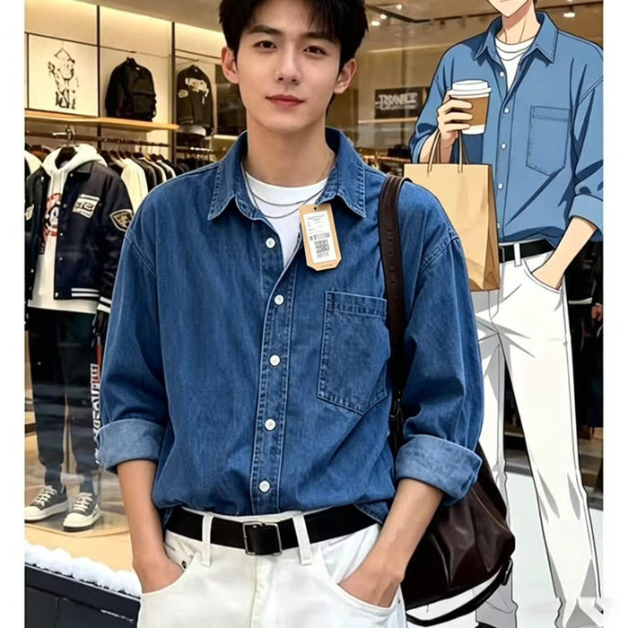 2000+ pcs Mid Blue Denim Shirt Jacket Stock Lot – Cotton Blend Casual Overshirts for Men – XS to 3XL Size Run – Low Cost Boutique Resale Denim Inventory