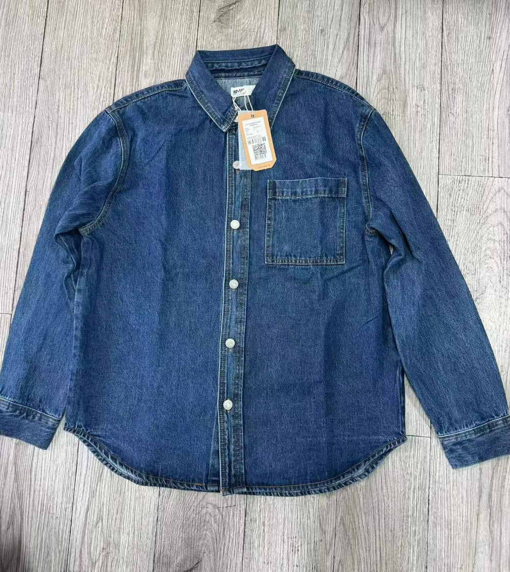 2000+ pcs Mid Blue Denim Shirt Jacket Stock Lot – Cotton Blend Casual Overshirts for Men – XS to 3XL Size Run – Low Cost Boutique Resale Denim Inventory