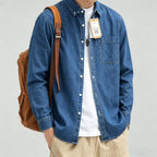 2000+ pcs Mid Blue Denim Shirt Jacket Stock Lot – Cotton Blend Casual Overshirts for Men – XS to 3XL Size Run – Low Cost Boutique Resale Denim Inventory