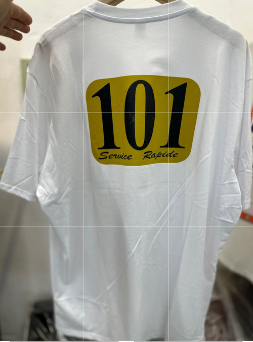 1000pcs Bulk Wholesale White Graphic T-Shirts - "101 Service Rapide" Vintage Print -  Liquidation Inventory for Boutique & Online Resellers - S-2XL Cotton Tee Stock Lot
