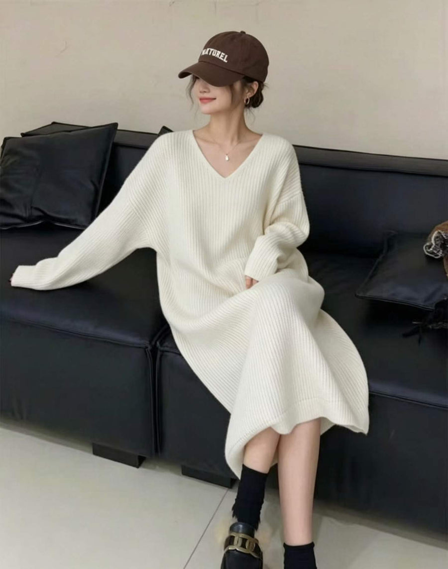 520+ PCS Women’s Oversized Ribbed Knit Sweater Dress Lot – Relaxed V-Neck Minimal Style in Black, White & Lavender – Plus Size Friendly L–3XL Boutique Stock – Low-Cost Liquidation Apparel for Resale