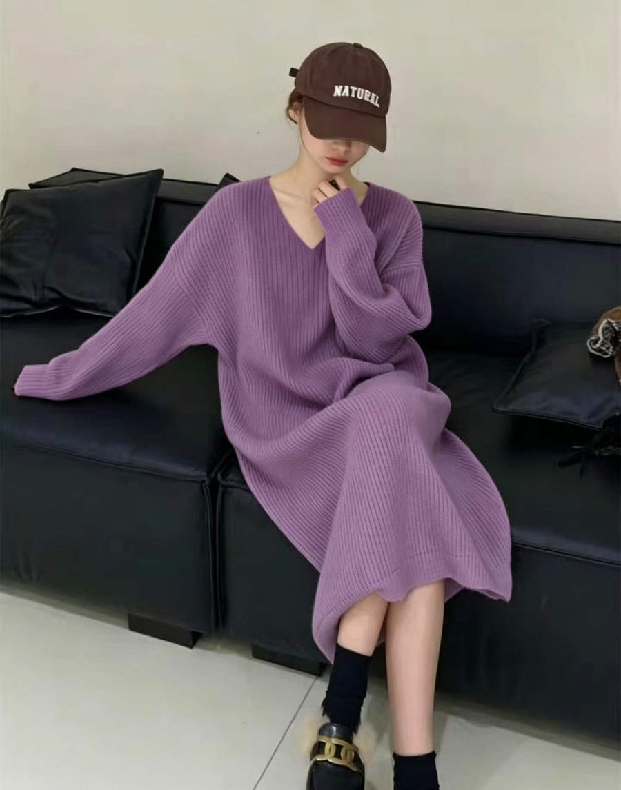 520+ PCS Women’s Oversized Ribbed Knit Sweater Dress Lot – Relaxed V-Neck Minimal Style in Black, White & Lavender – Plus Size Friendly L–3XL Boutique Stock – Low-Cost Liquidation Apparel for Resale