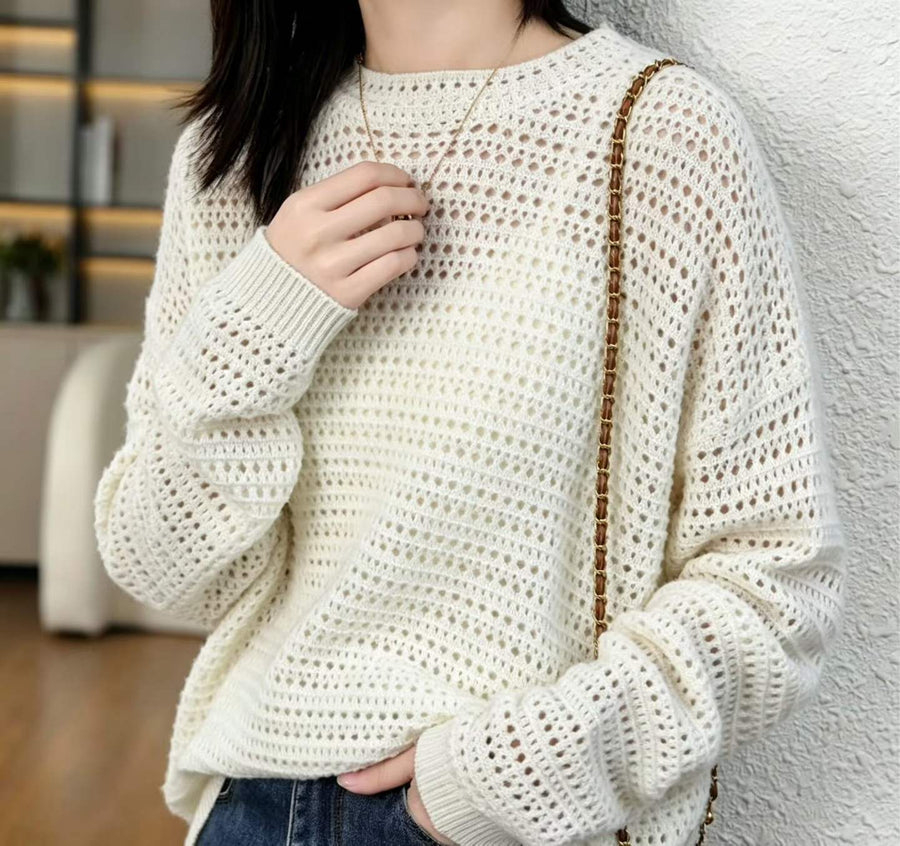 120 Pcs Wholesale Women's Aesthetic Hollow-Out Knit Pullovers - Lightweight Layering Sweaters for Boutique Resale - Closeout Stock Lot - Soft Texture Autumn/Spring Essentials