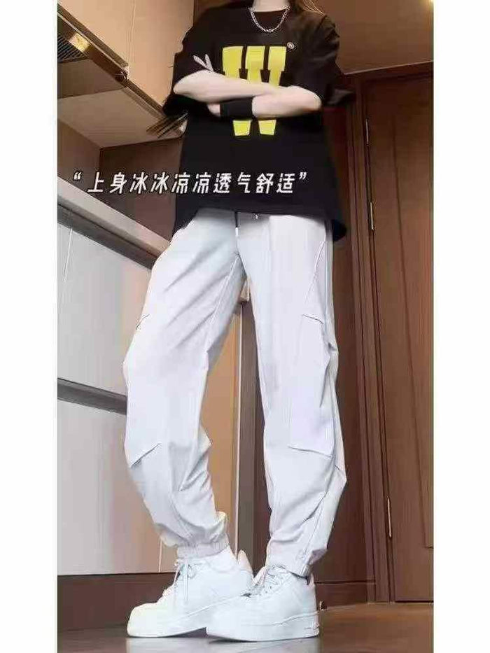 4000pcs Bulk Ice Silk Streetwear Joggers - NASA Style Aesthetic Techwear Pants - Take-All Liquidation - Breathable High-Drape Summer Casual Trousers - Boutique Ready Stock Lot