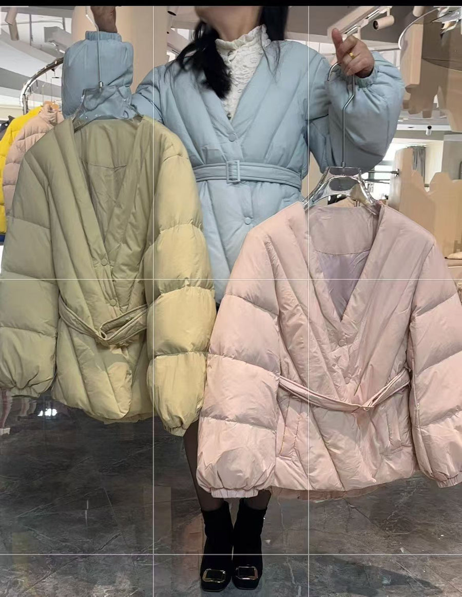 Bulk Wholesale Women's Lightweight Quilted Padded Jackets with Waist Belt - Premium Stock Lot (Mixed Colors)