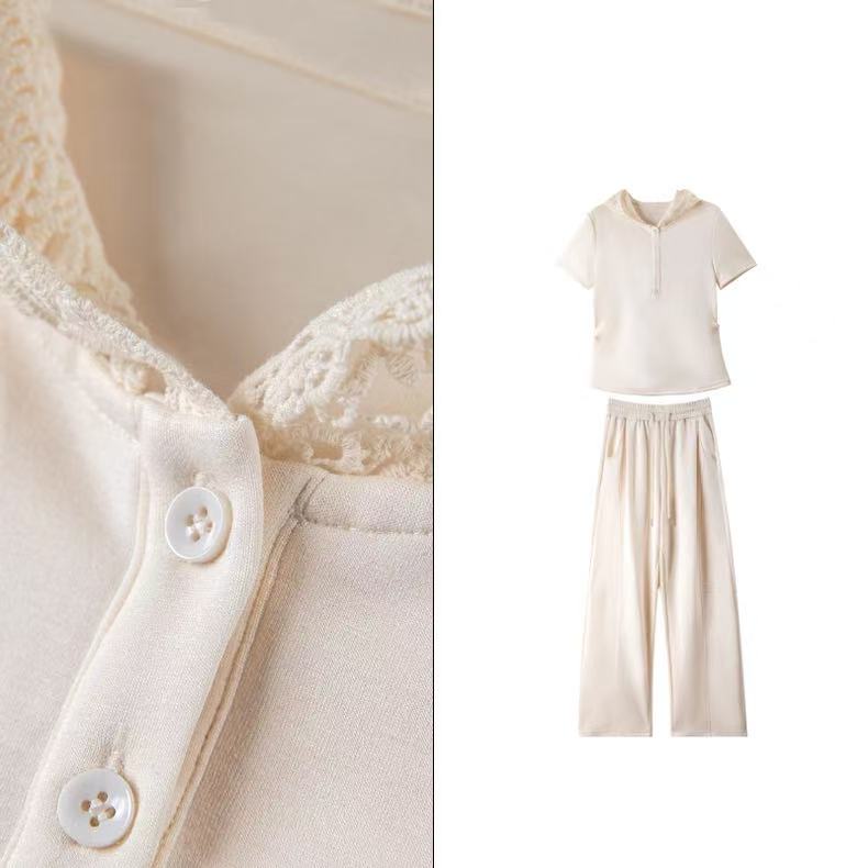 300 Sets Bulk 2-Piece Aesthetic Hooded Loungewear - 4-Color Assorted Cotton-Blend Pajama Set - Take-All Factory Tail Order - Relaxed Fit Wide-Leg Pant Co-ord