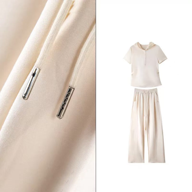 300 Sets Bulk 2-Piece Aesthetic Hooded Loungewear - 4-Color Assorted Cotton-Blend Pajama Set - Take-All Factory Tail Order - Relaxed Fit Wide-Leg Pant Co-ord