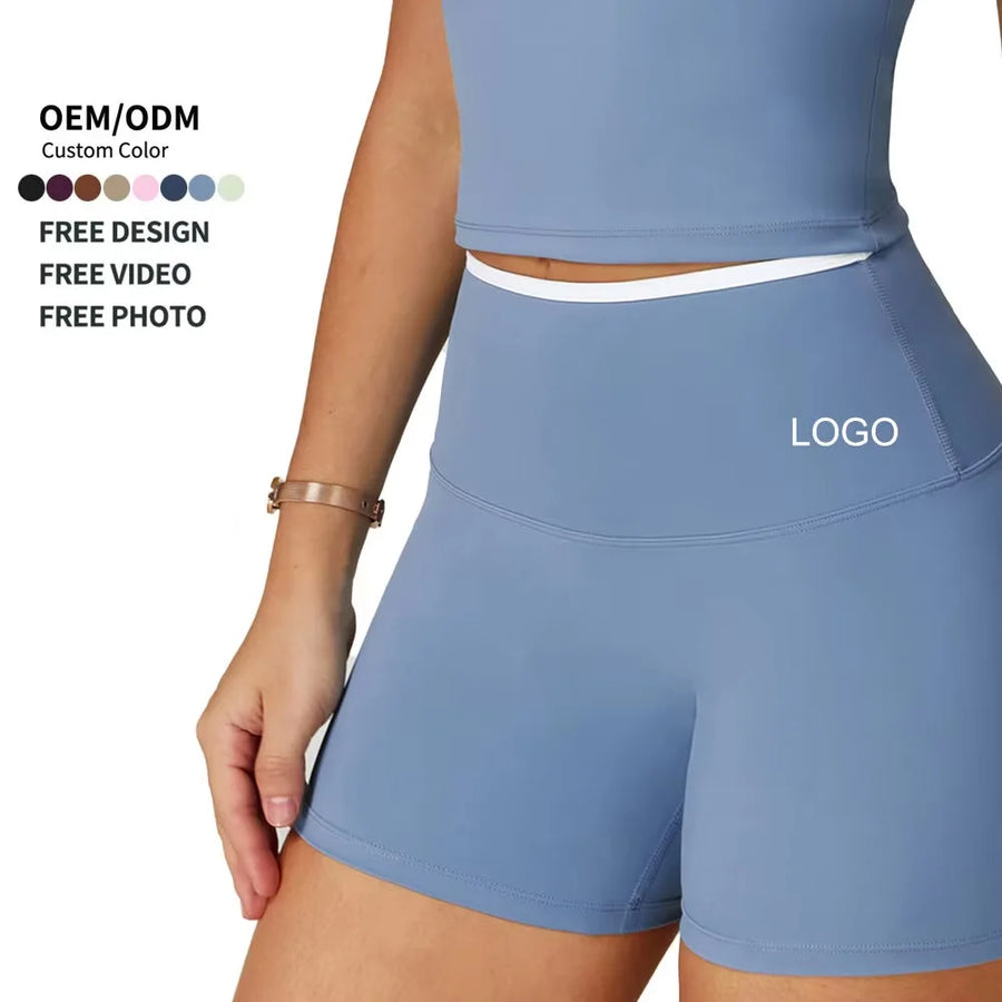 Custom Logo Seamless High Waisted Women Yoga Shorts Activewear