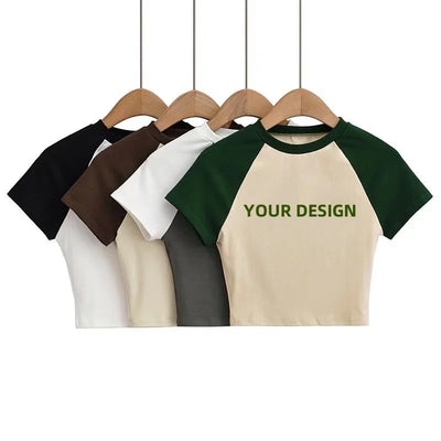 Custom 220-260 GSM 100% Cotton Ribbed Raglan Sleeve Graphic Baby Tee | Custom Logo T-Shirts